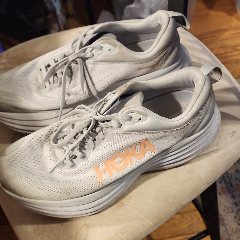Hoka  Bondi 8 Preowned White and Cream Athletic Shoes